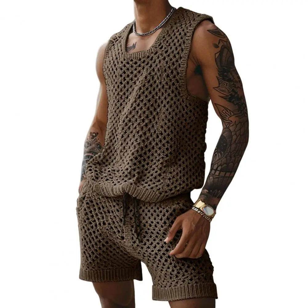 Men's Casual Knit Vest & Drawstring Shorts Set