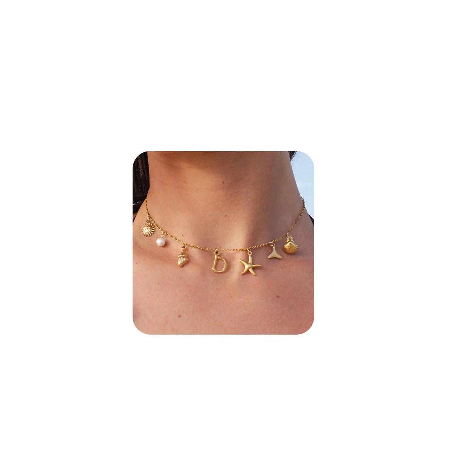 Starfish Shell Initial Necklace Surfer Girl Summer Beach Gift