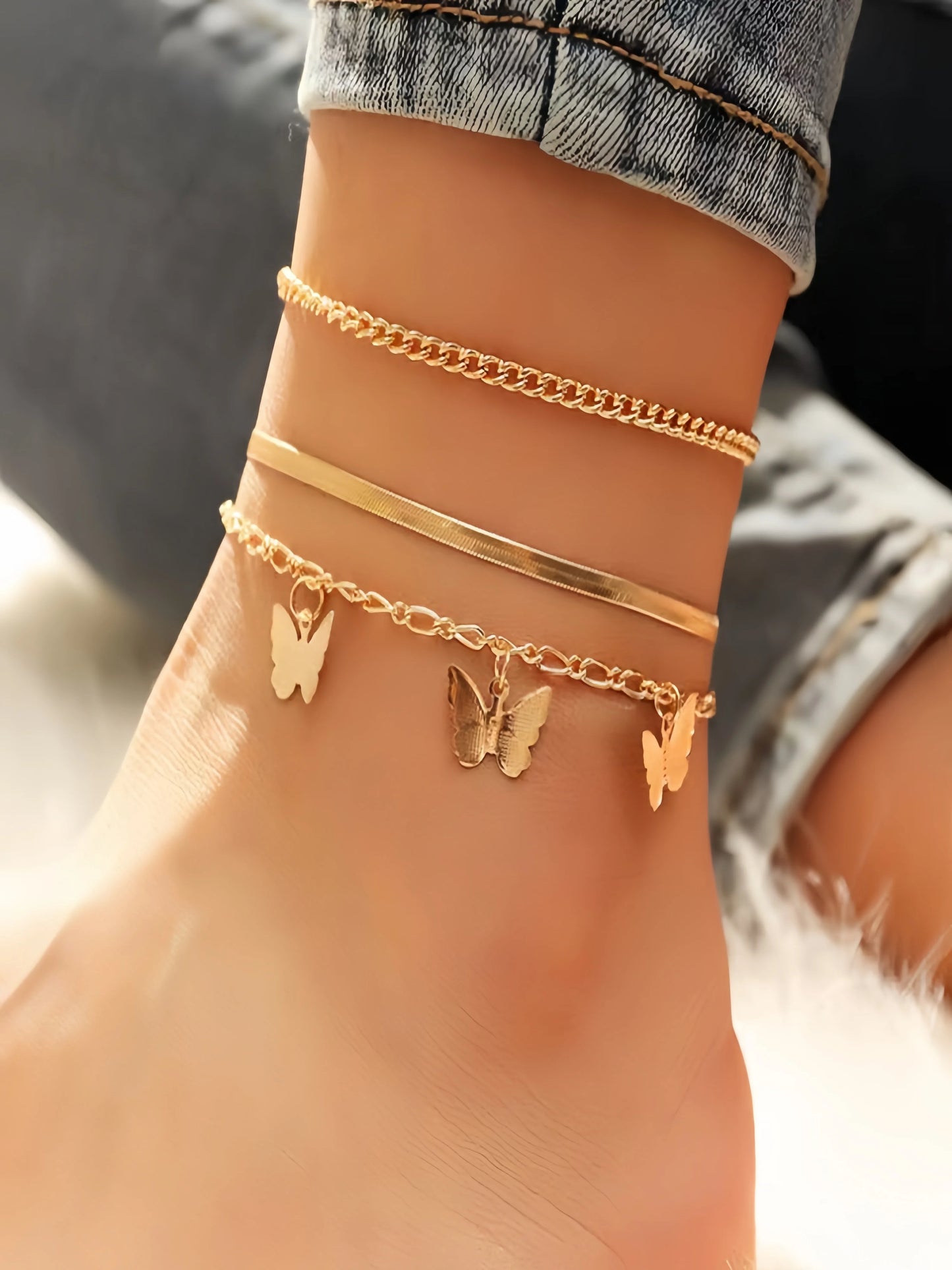 Summer Beach Exquisite 3 layer Chain Anklet, Suitable For Friends The Best Gift