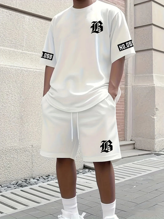 Men's Summer Letter Print Casual Set