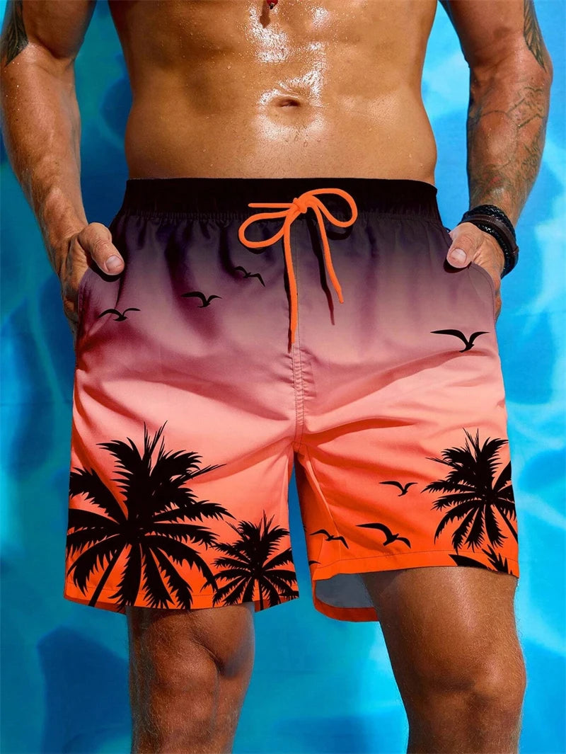 Retro, Leafy, Comfy, Swimwear 
 Hawaiian Breathable Swim Trunks Kids Loose Ice Shorts