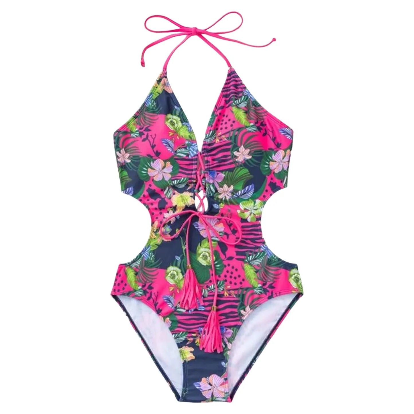 Sexy High-Waisted Bikini with Crisscross Straps & Tassel Tie Back