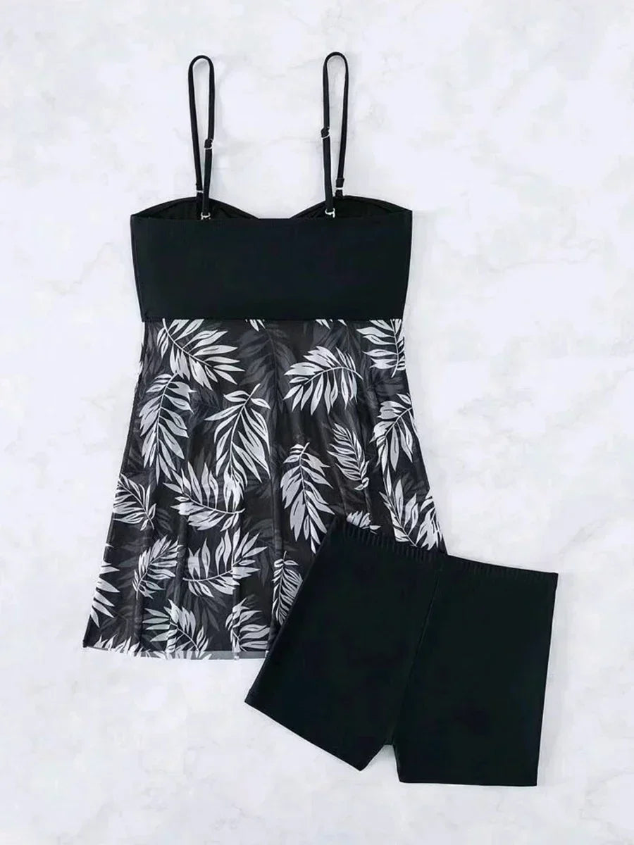 Sexy Mesh Print Split Swimsuit Dress for Women - High-Waist Beachwear