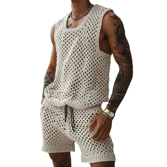 Men's Casual Knit Vest & Drawstring Shorts Set
