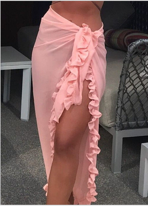 Women's Chiffon Ruffle Swimwear Cover-Up – Sheer Beach Elegance!