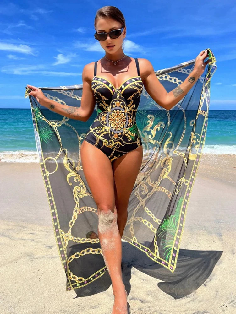 "Women Sexy Monokini Plus Size Push Up Bikini Chains Beachwear"