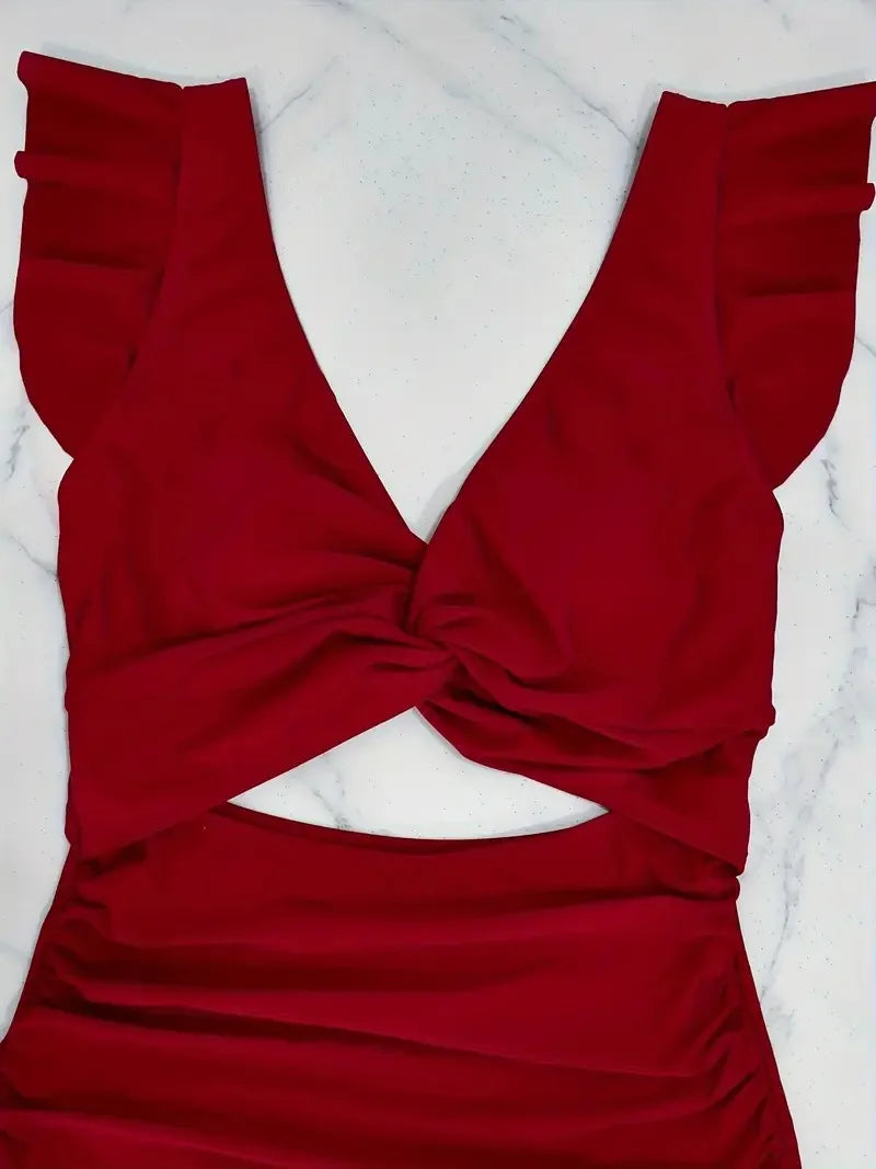 Women's Contrast Mesh One-Piece Swimsuit - V-Neck, Backless, Tummy Control High Cut