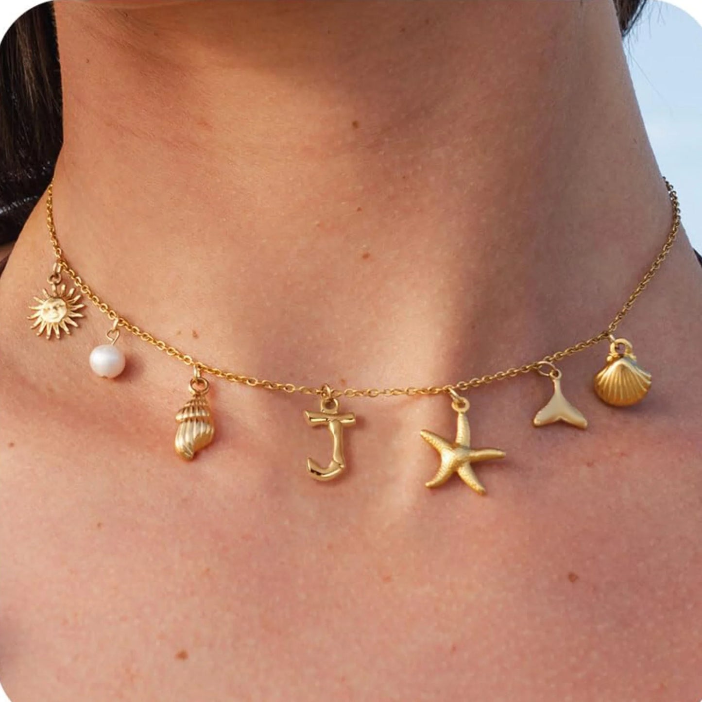 Starfish Shell Initial Necklace Surfer Girl Summer Beach Gift