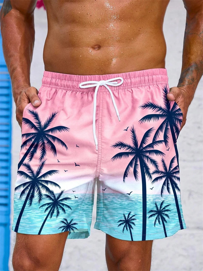 Retro, Leafy, Comfy, Swimwear 
 Hawaiian Breathable Swim Trunks Kids Loose Ice Shorts