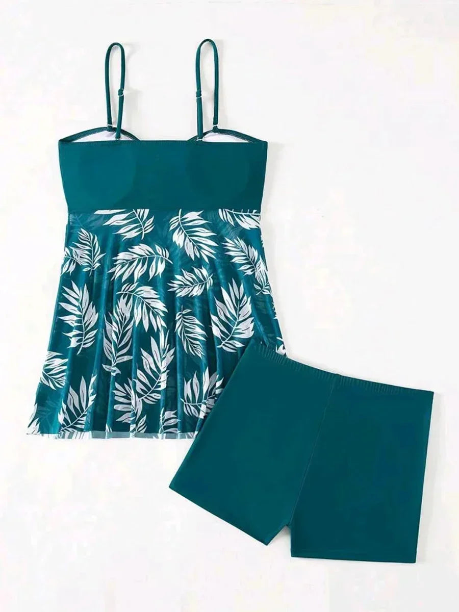 Sexy Mesh Print Split Swimsuit Dress for Women - High-Waist Beachwear