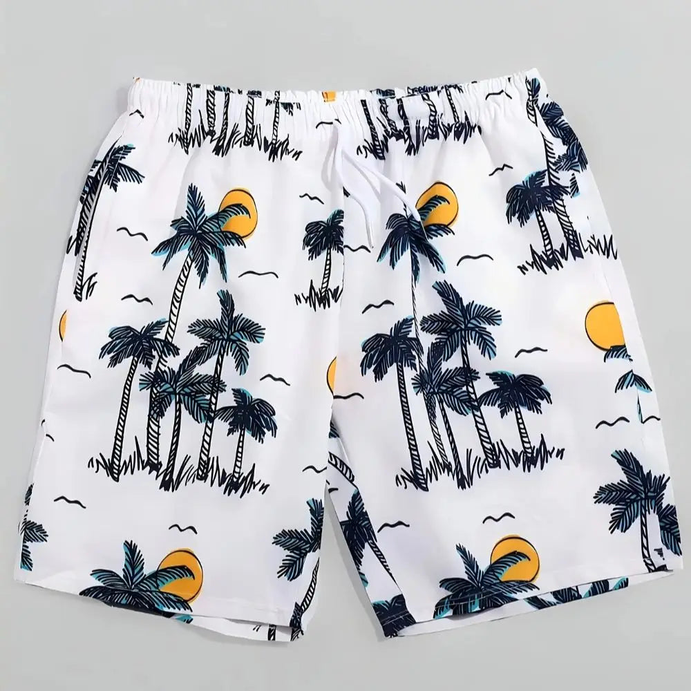 🌴 Embrace the Tropics: Men's Palm Tree Print Beach Shorts! 🌴