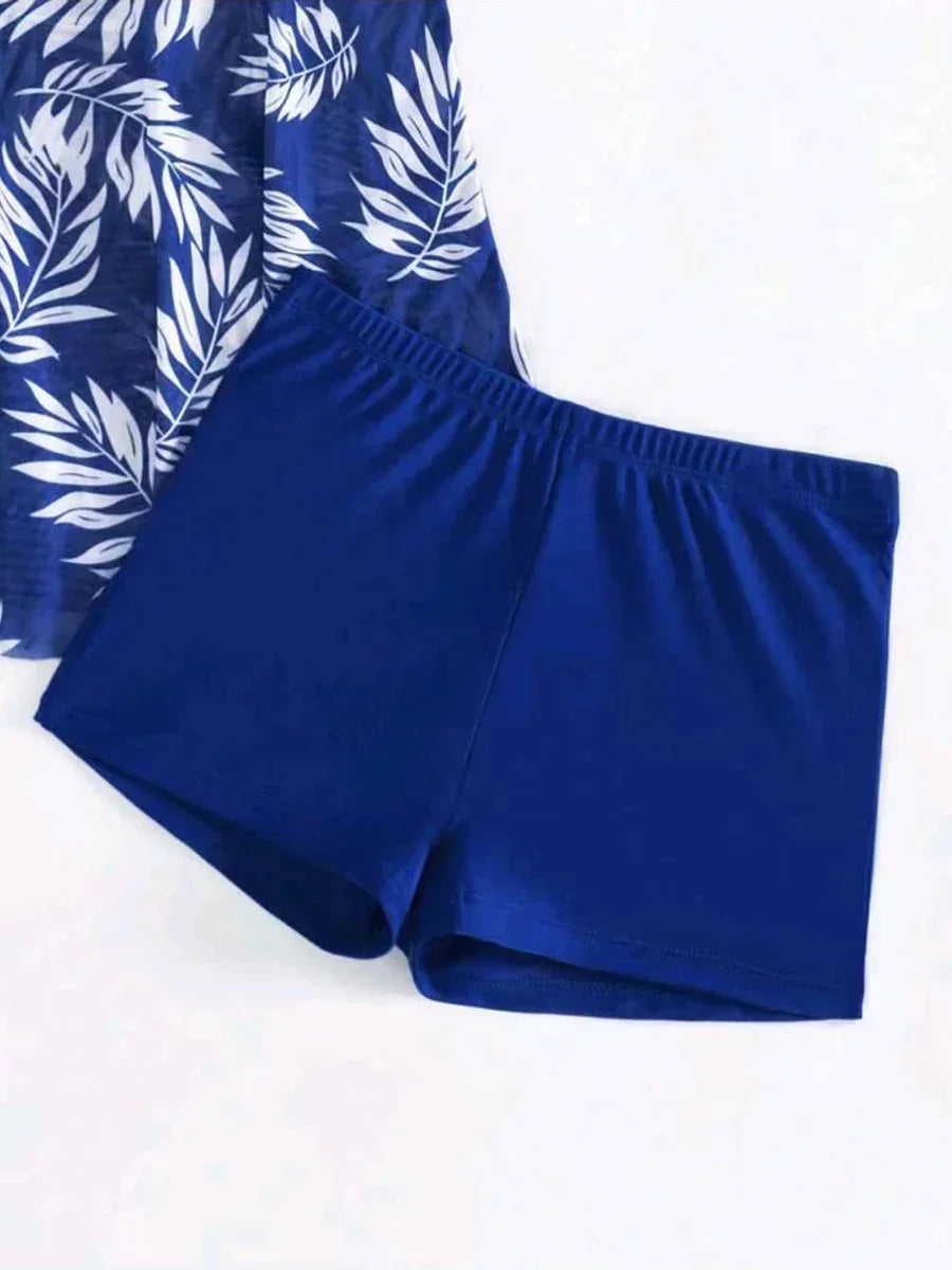 Sexy Mesh Print Split Swimsuit Dress for Women - High-Waist Beachwear
