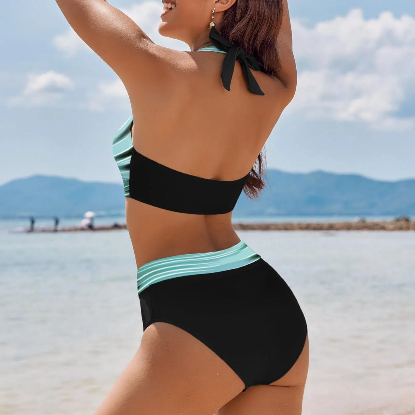 Teenagers' & Women's High-Waist Two-Piece Swimsuit - Colour Block & Floral Print