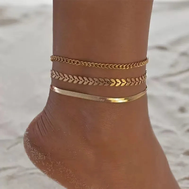 Summer Beach Exquisite 3 layer Chain Anklet, Suitable For Friends The Best Gift