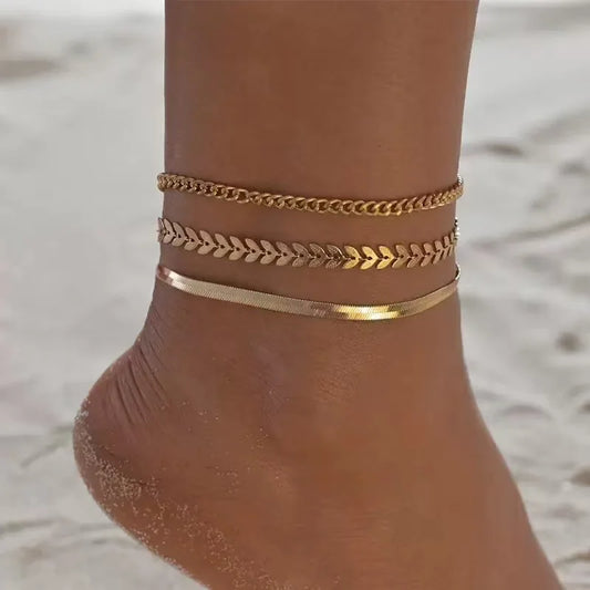 Summer Beach Exquisite 3 layer Chain Anklet, Suitable For Friends The Best Gift