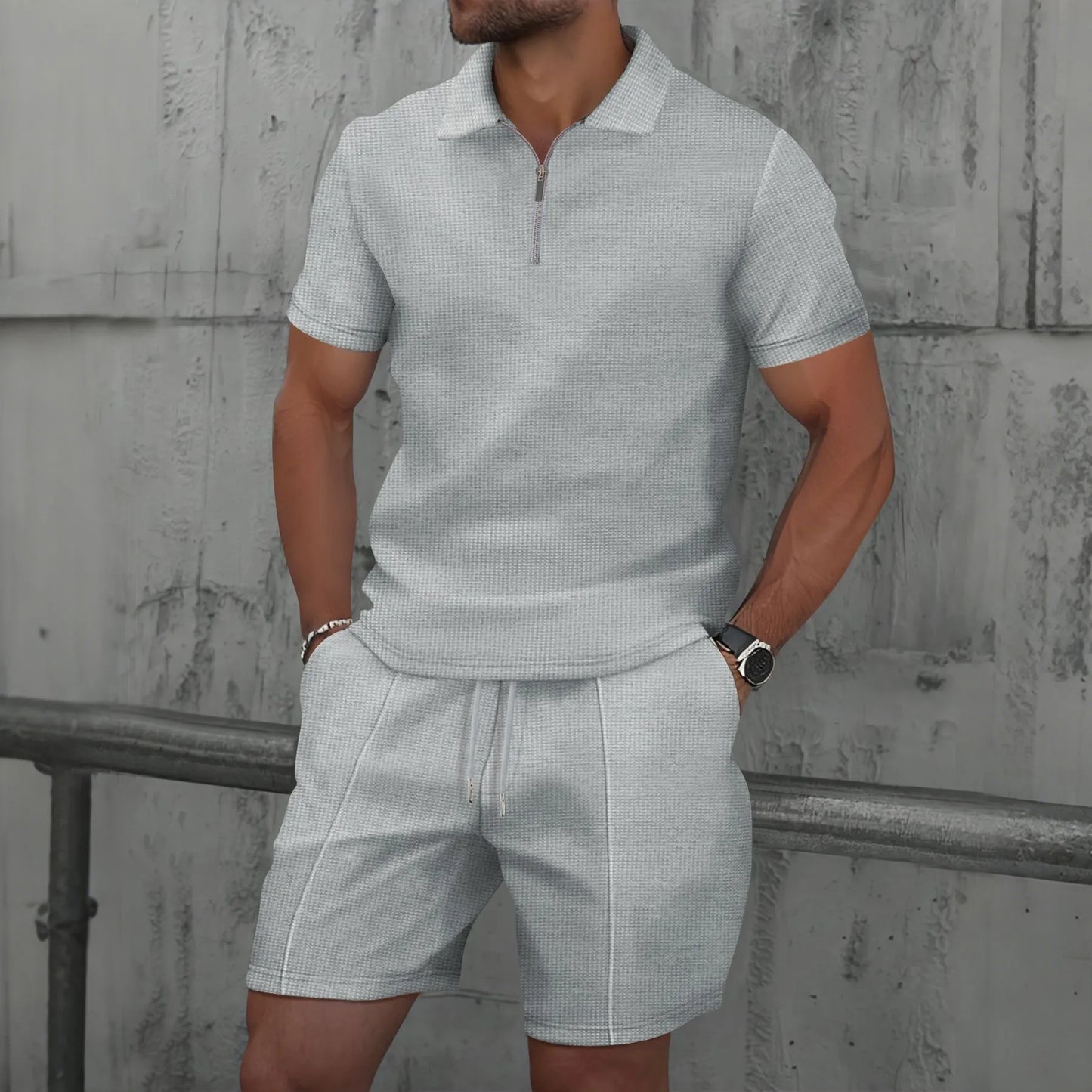 2025 Men's Waffle Zip-Up Summer Suit