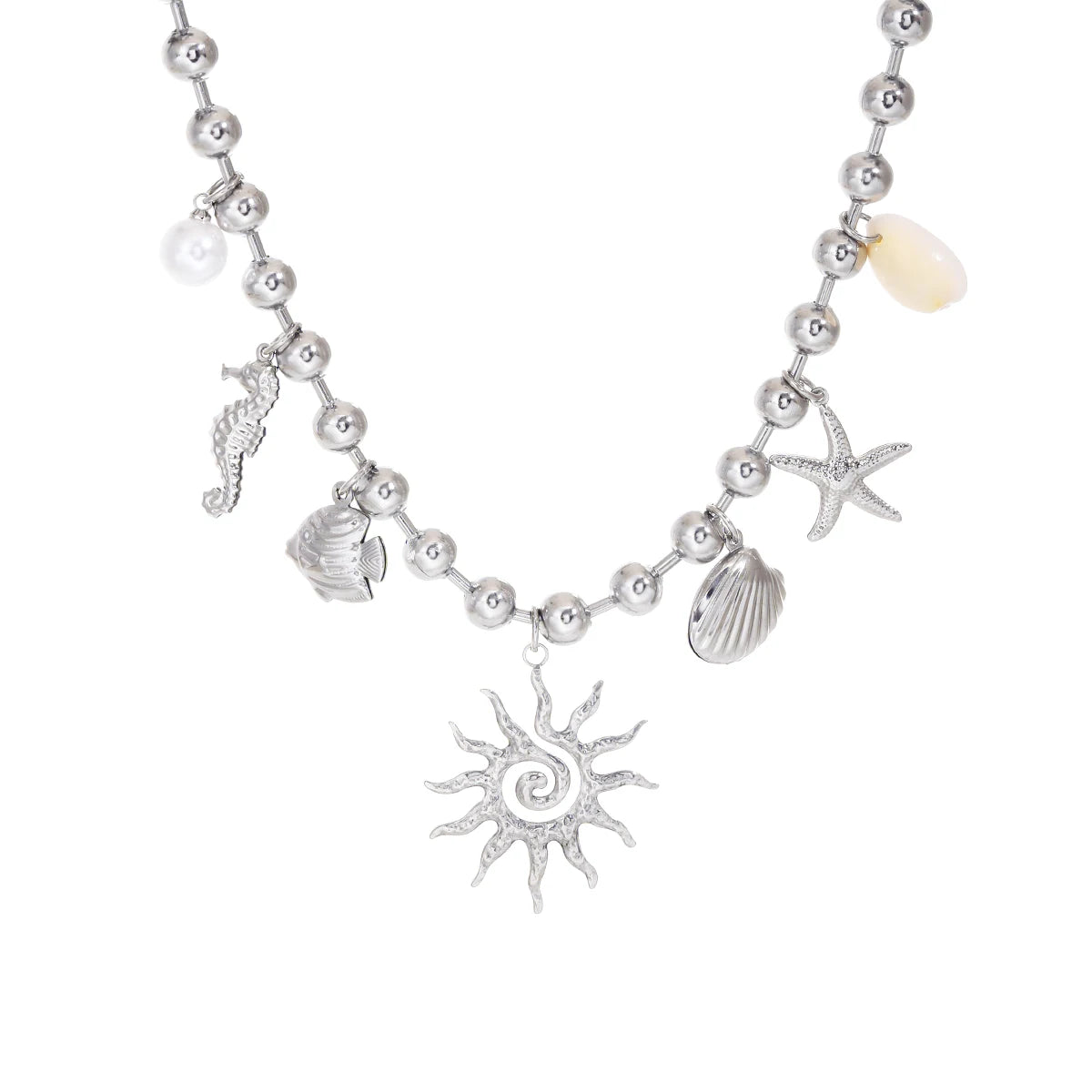 Stainless Steel Sun & Starfish Beach Necklace