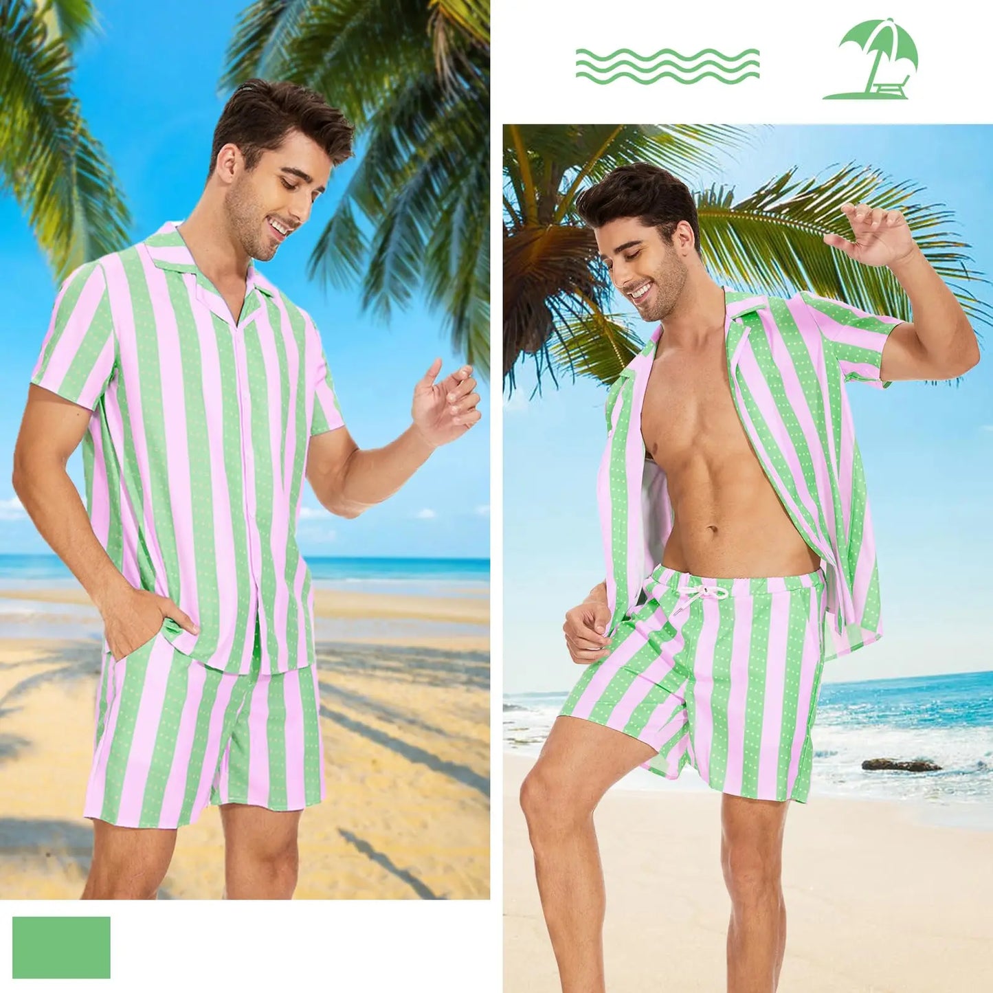 Men's New Hawaiian Jungle Print Set