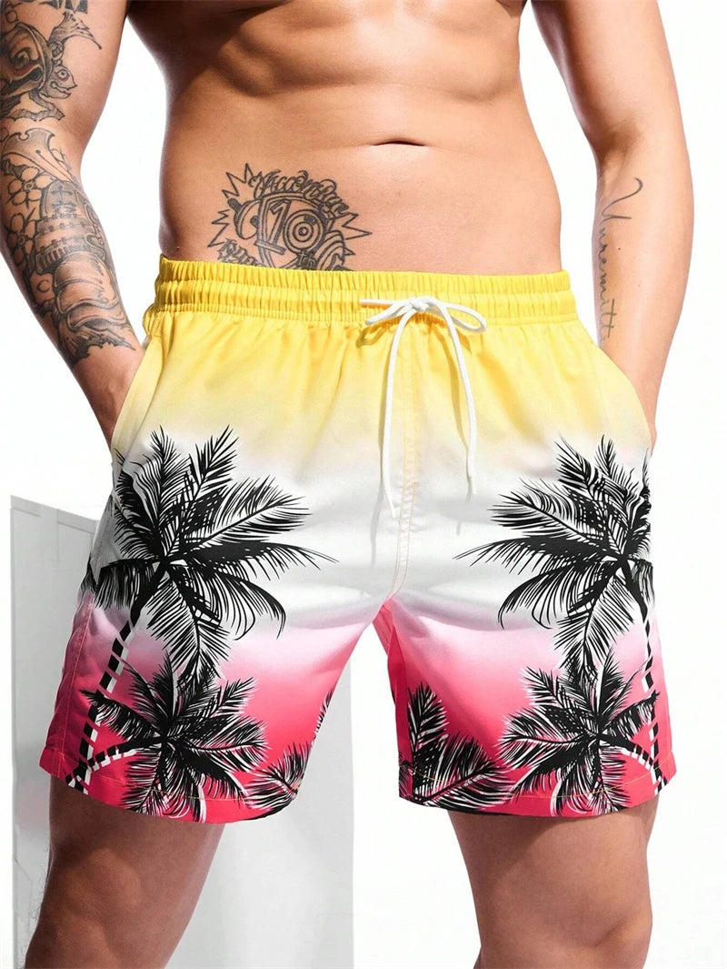 Retro, Leafy, Comfy, Swimwear 
 Hawaiian Breathable Swim Trunks Kids Loose Ice Shorts