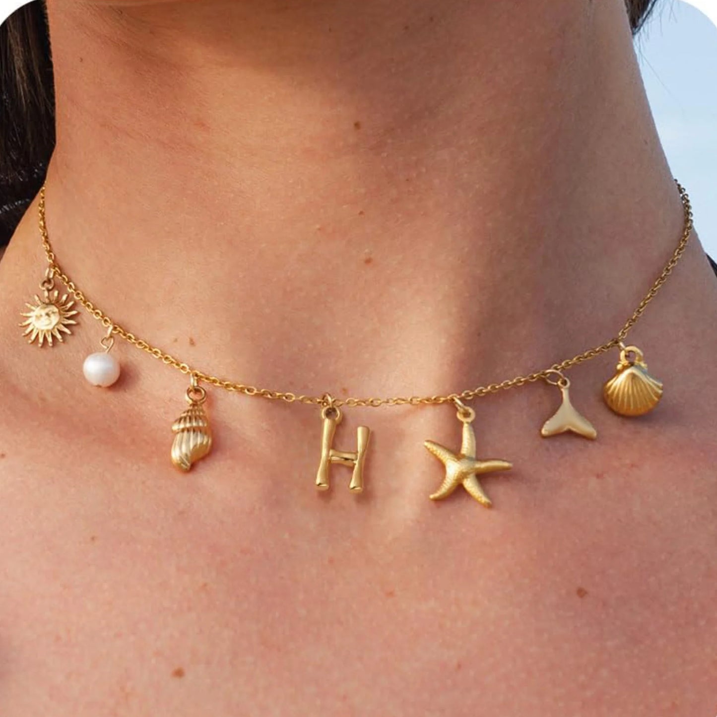 Starfish Shell Initial Necklace Surfer Girl Summer Beach Gift